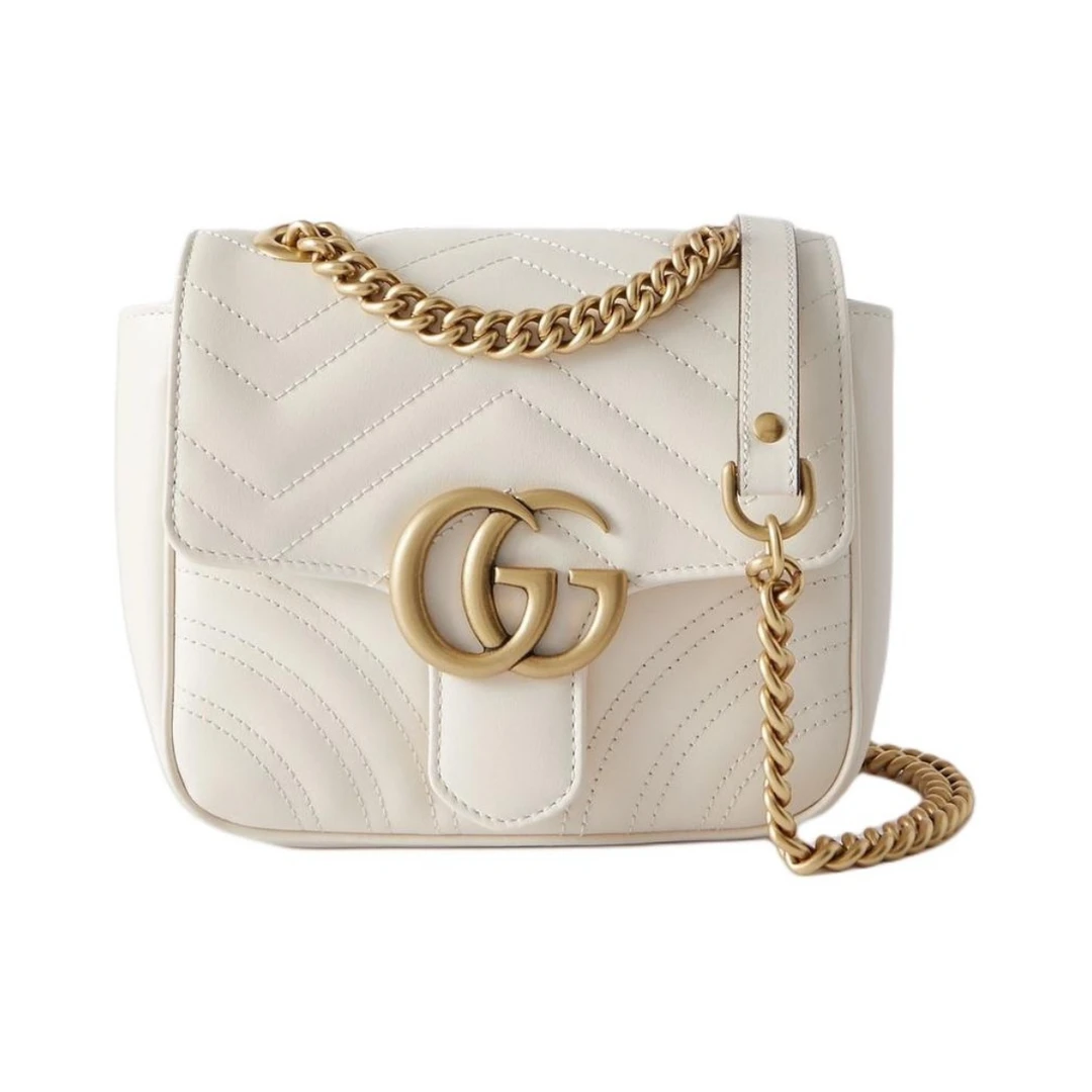 全新未使用 GUCCI/古驰 白金Marmont方胖子链条包