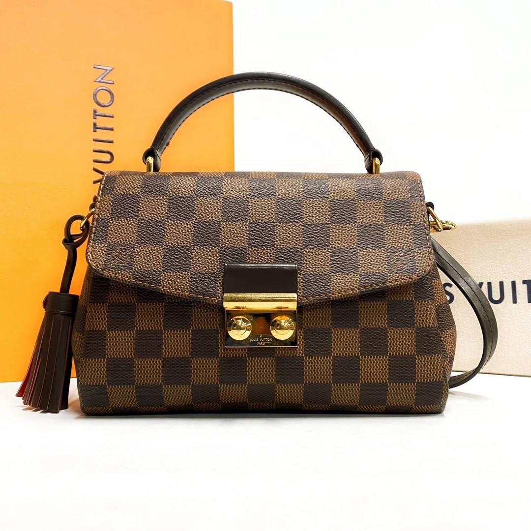 99新 LouisVuitton/路易威登 棋盘格CROISETTE棕棋盘格流苏单肩包