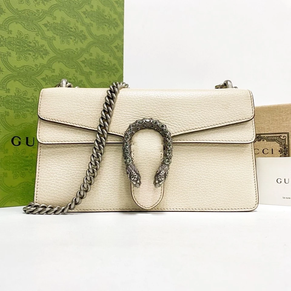 99新 GUCCI/古驰 新款钻扣中号白色酒神单肩包窄版 DB专属