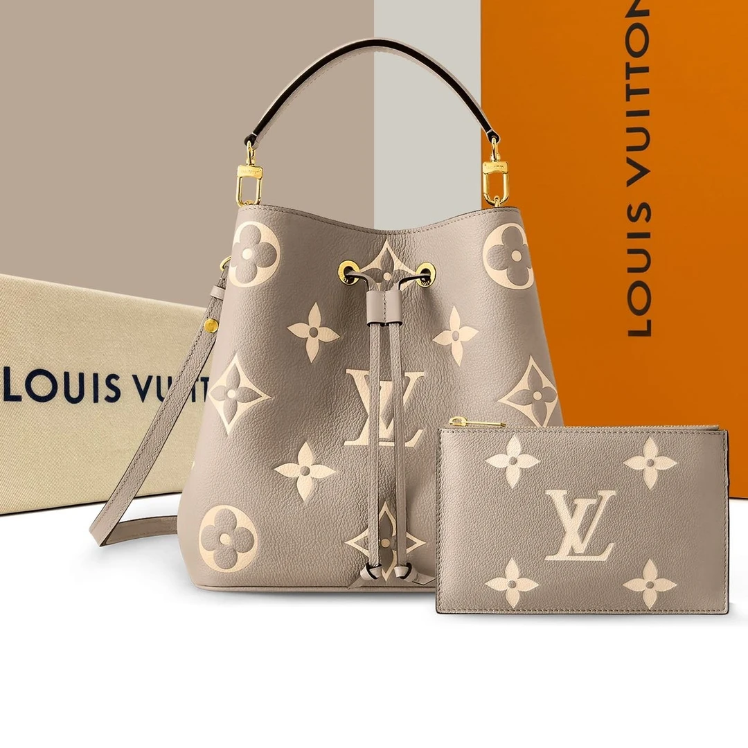 未使用 LouisVuitton/路易威登 芯片款大花Noe大象灰水桶手袋