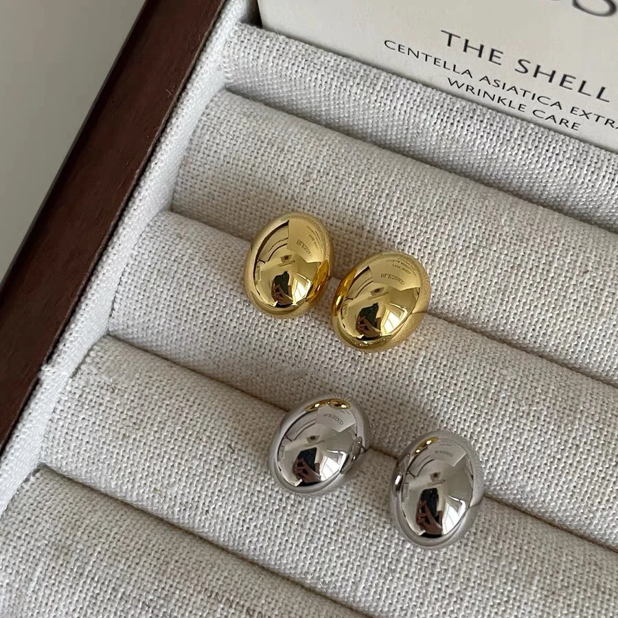 铜合金耳饰 小豆蛋百搭法式简约耳钉ins气质设计感时尚小巧耳饰