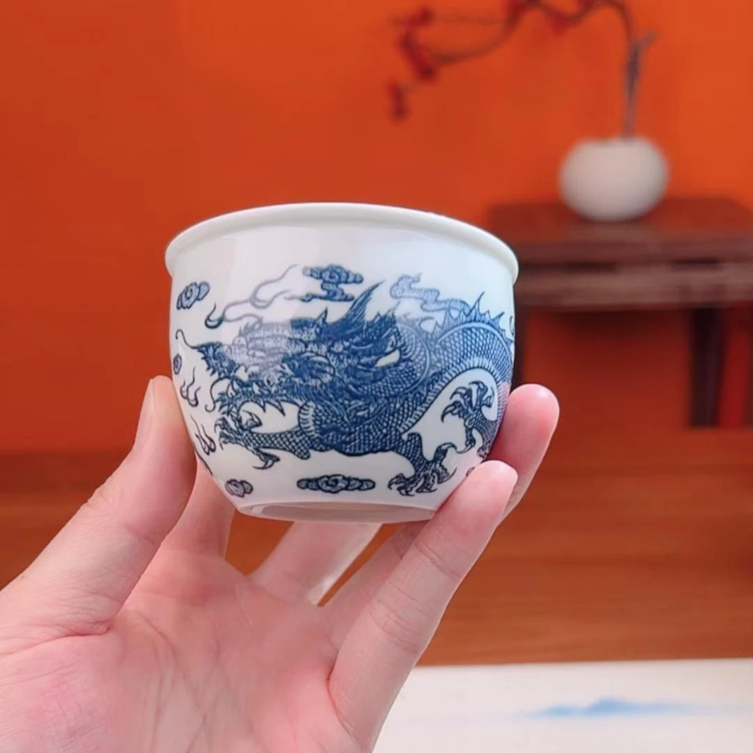 白瓷【蓝龙】缸 杯