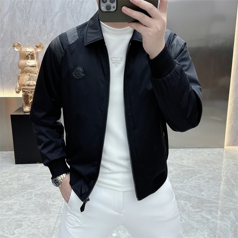 冰希轻奢.高端欧货男士翻领羽绒服休闲时尚机车外套2024秋冬新款