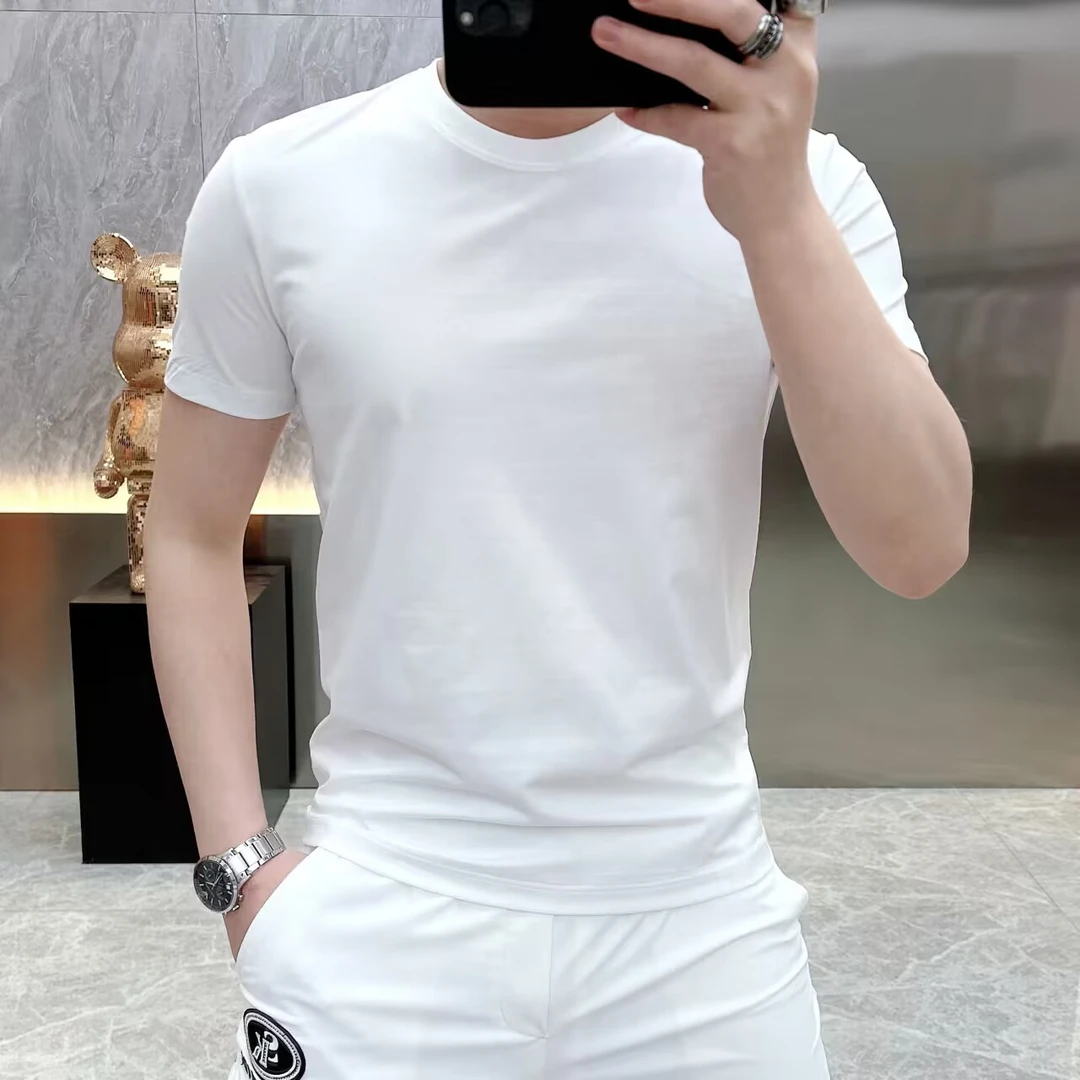 冰希品质.经典潮牌男士圆领T恤净版丝光短袖时尚百搭高奢夏季新款