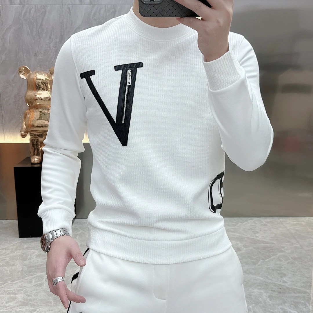 冰希轻奢.名品高订男士圆领卫衣潮流时尚百搭V加绒2023秋冬新款