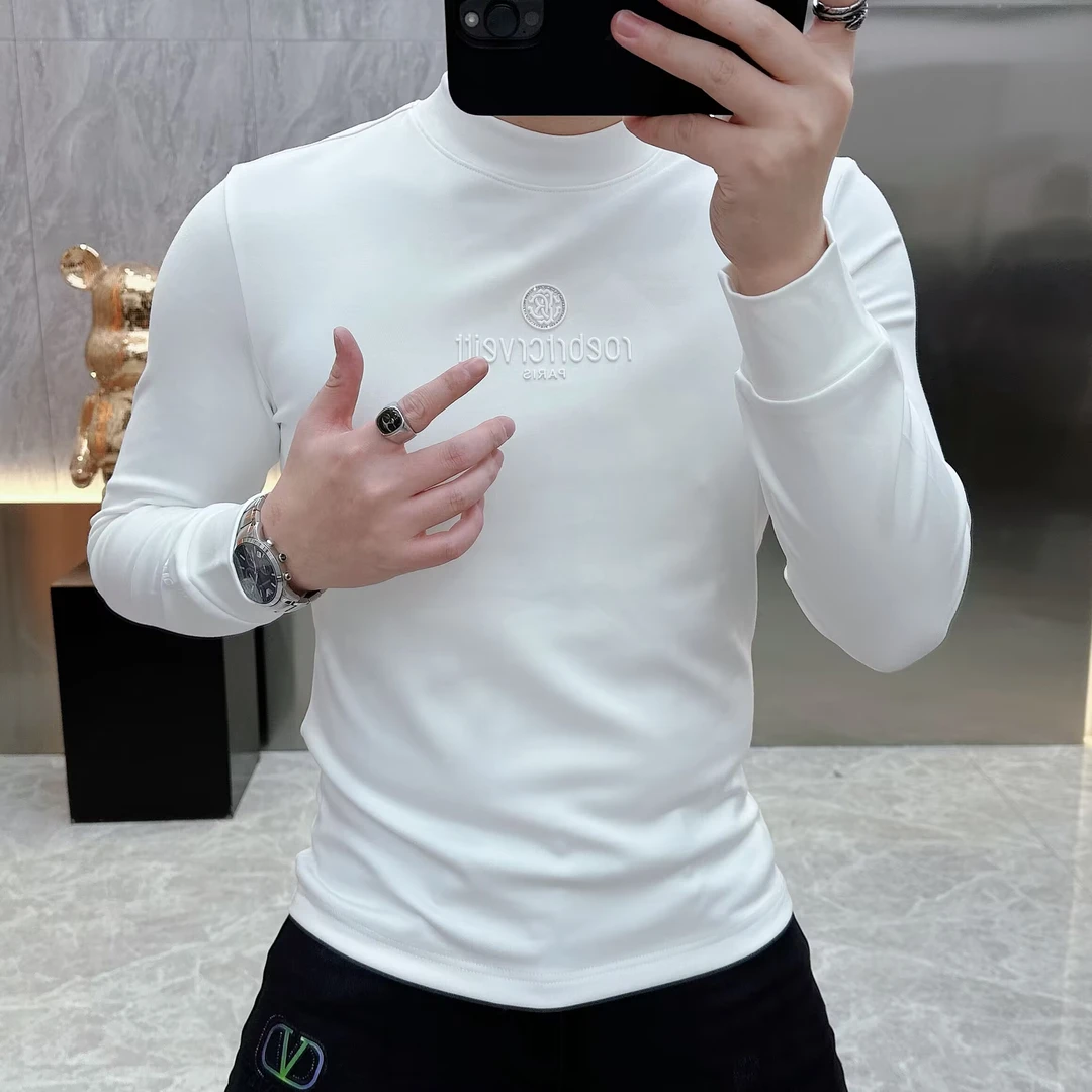 冰希欧货.夏夏定制男士中领长袖加绒打底衫圆标花纹2023秋冬新款