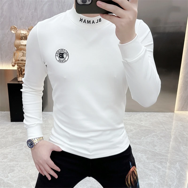 冰希潮牌.高端名品男士中领打底衫休闲百搭加绒长袖2024秋冬新款