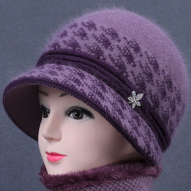 中老年人冬天妈妈帽子女奶奶加绒厚保暖针织毛线帽老太太护耳棉帽