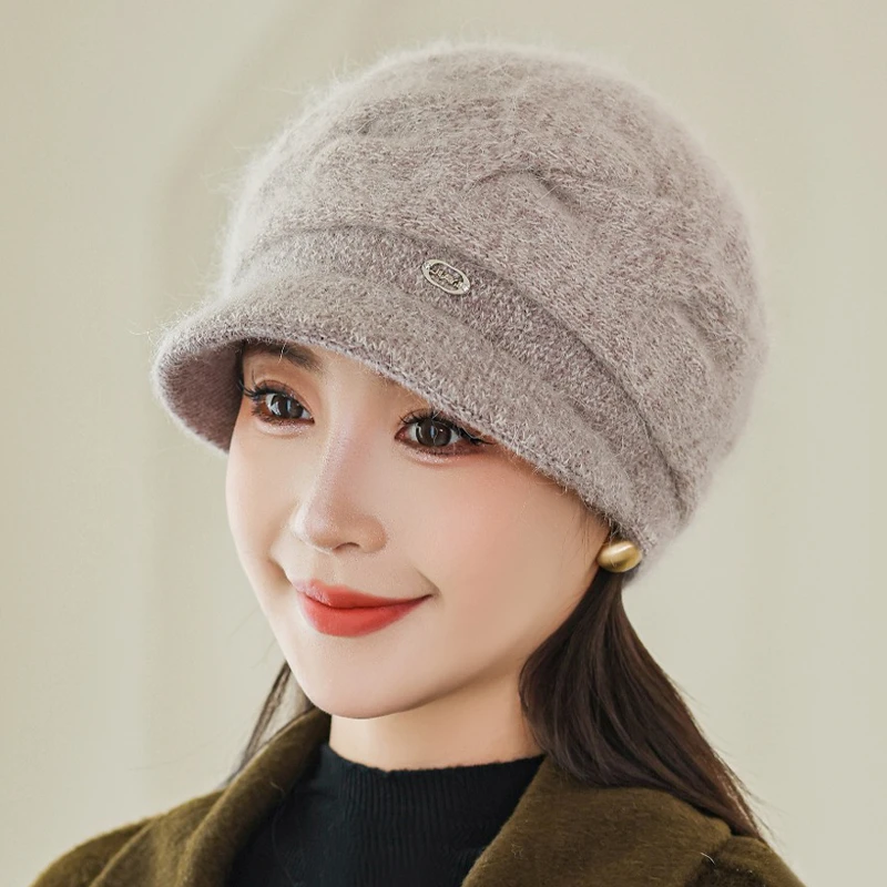 秋冬保暖盆帽时尚针织撞色毛线帽大头围显脸小渔夫奶奶妈妈帽子女