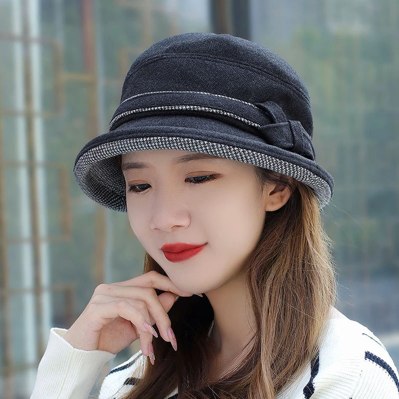 中老年人帽子女秋冬新款呢子盆帽渔夫帽保暖优雅防风时装帽妈妈帽