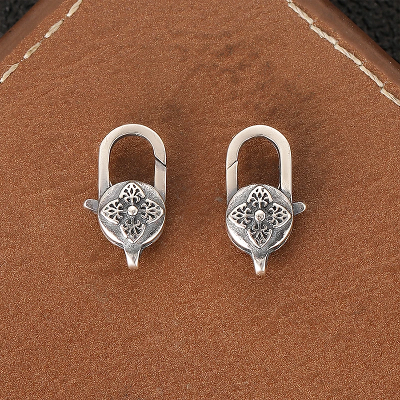 925银银制品 复古做旧十字杵项链扣子百搭弹簧扣龙虾扣头diy配件