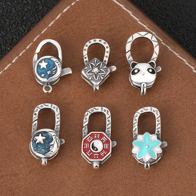 925银银制品 星星弹簧扣头diy饰品配件连接扣环复古熊猫扣子