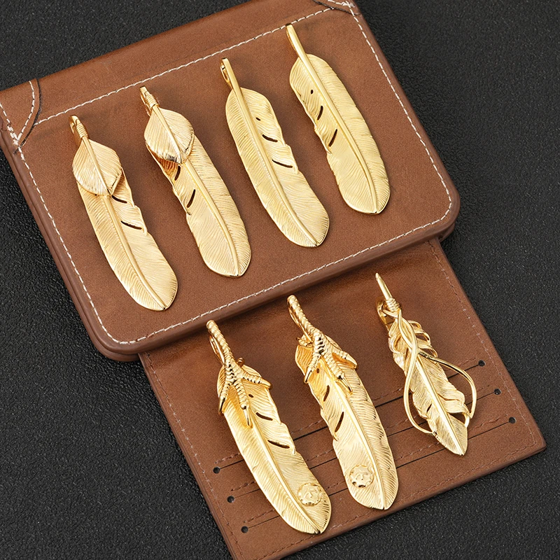 吊坠925银 镀金羽毛吊坠 上金鹰爪素羽挂件情侣个性嘻哈潮流配饰