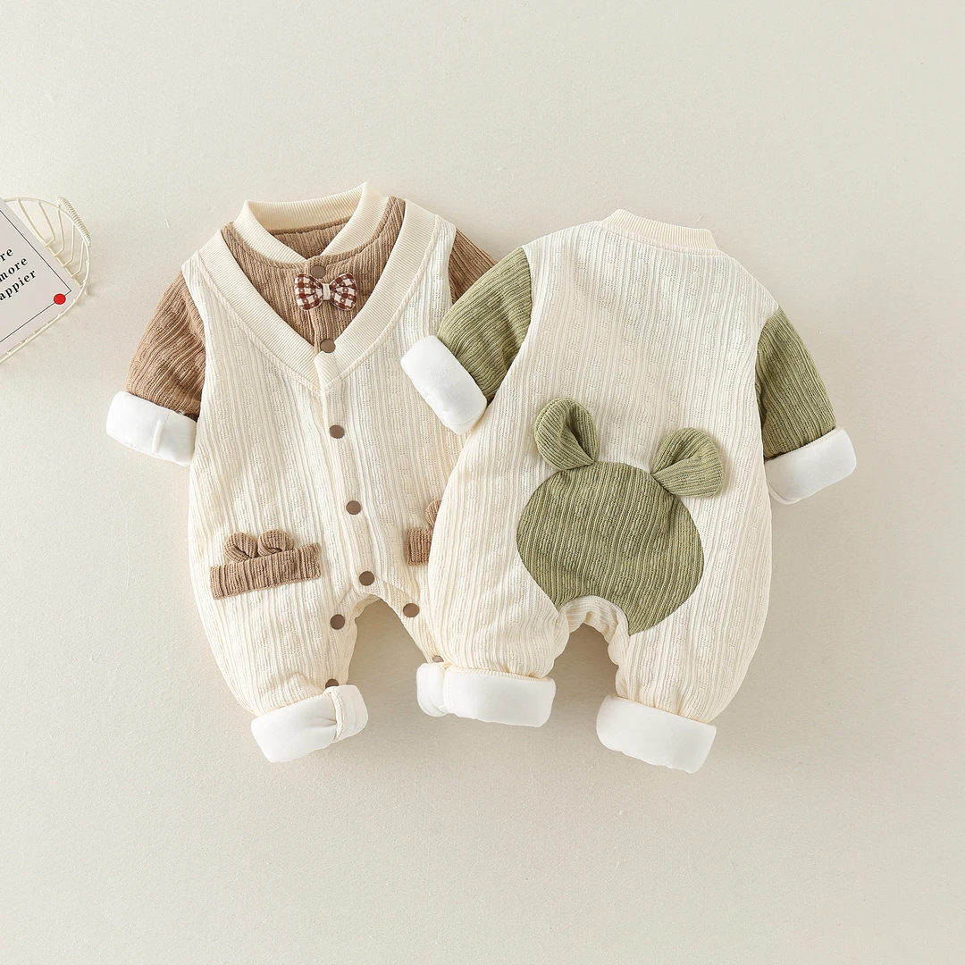 新生儿男宝宝女宝宝加棉连体衣外出服哈衣爬服宝宝衣服卡通可爱