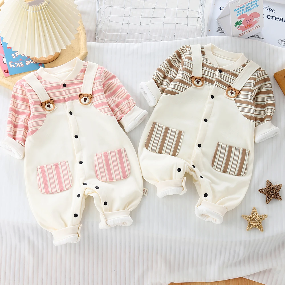 【40克】新生儿春秋外出男女宝宝连体衣哈衣爬服婴幼儿纯棉薄棉条纹