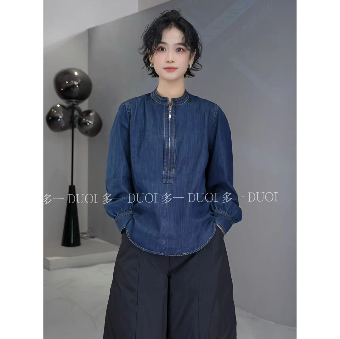 多一“回响”2025早春百搭半拉链圆领减龄水洗牛仔上衣