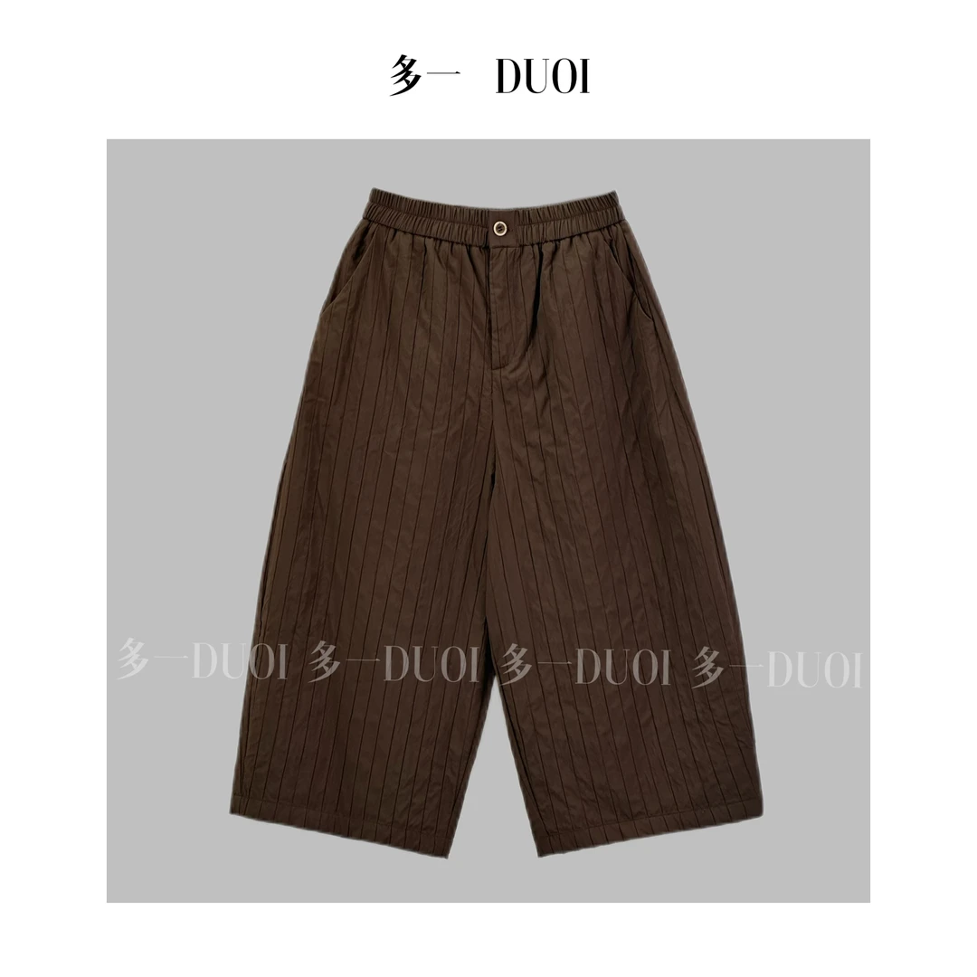 多一“泡泡裤”2024秋季高腰压线竖条纹设计文艺复古宽松休闲裤