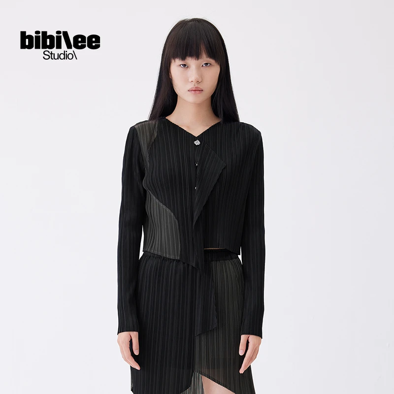 【BIBILEE STUDIO设计师品牌】24新款不对称撞色长袖上衣BBL306