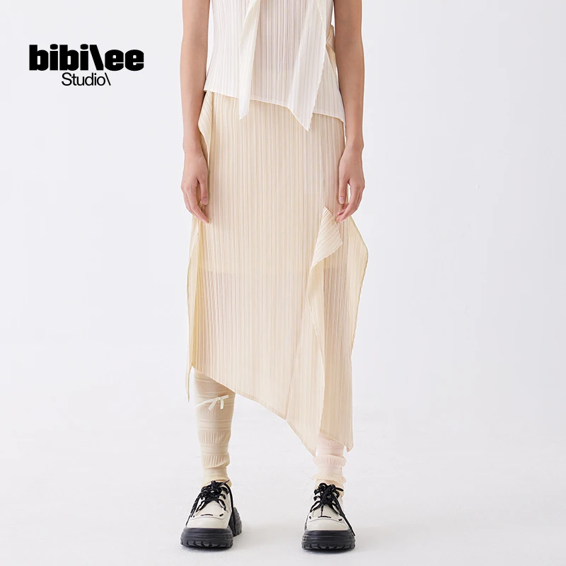 BIBILEESTUDIO24SS新款 气质不规则高腰荷叶边褶皱时尚半裙BBL307