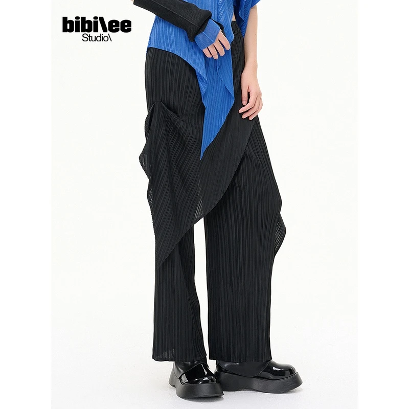 【BIBILEE STUDIO设计师品牌】23新款不对称褶皱两穿直筒裤BBL179