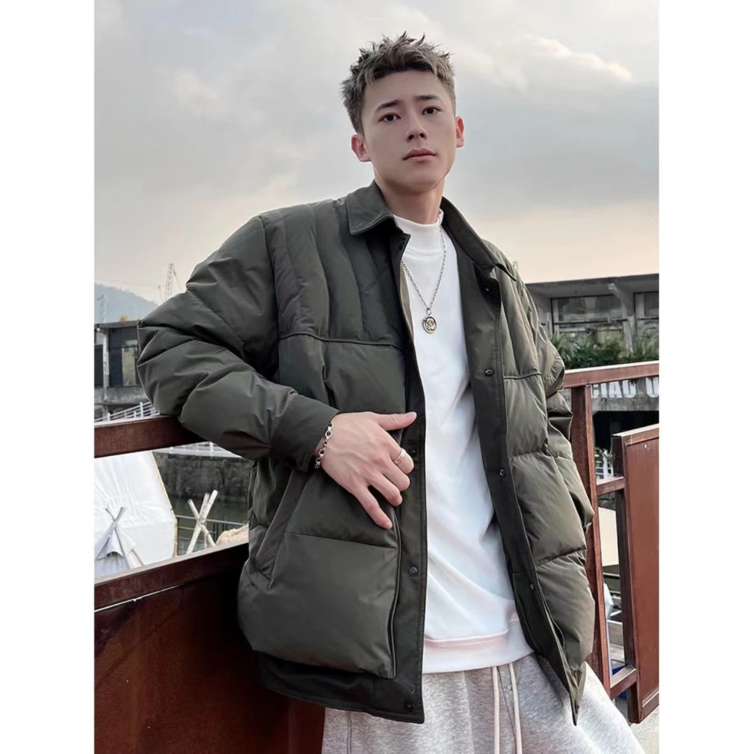 设计师款韩版潮流男棉服假两件翻领休闲外套棉衣