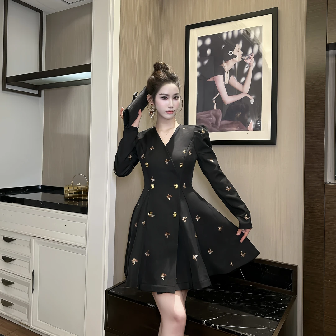 【时时原创】法式赫本风时尚收腰气质显瘦修身名媛轻奢连衣裙21512