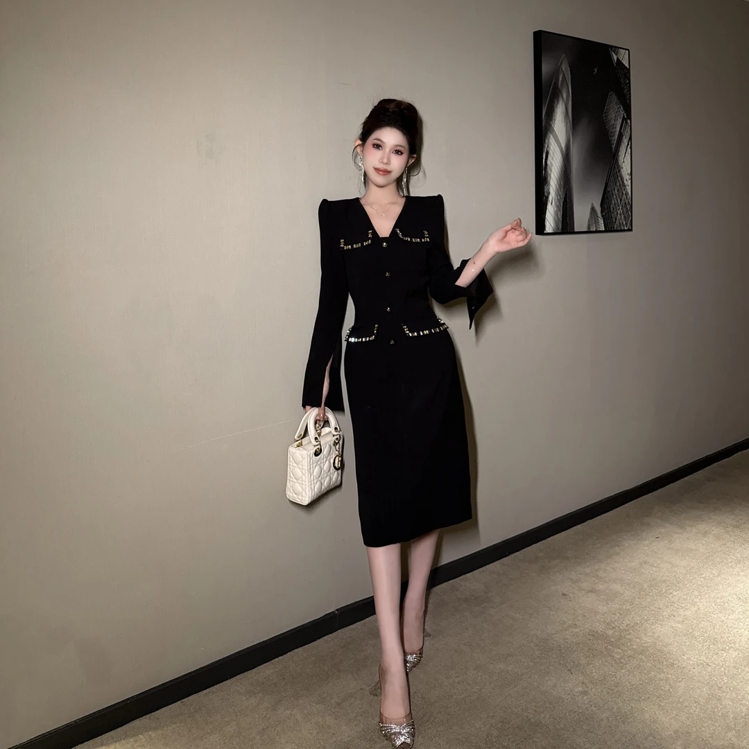 【惠子原创】时尚气质优雅名媛轻奢显瘦收腰赫本风连衣裙9733