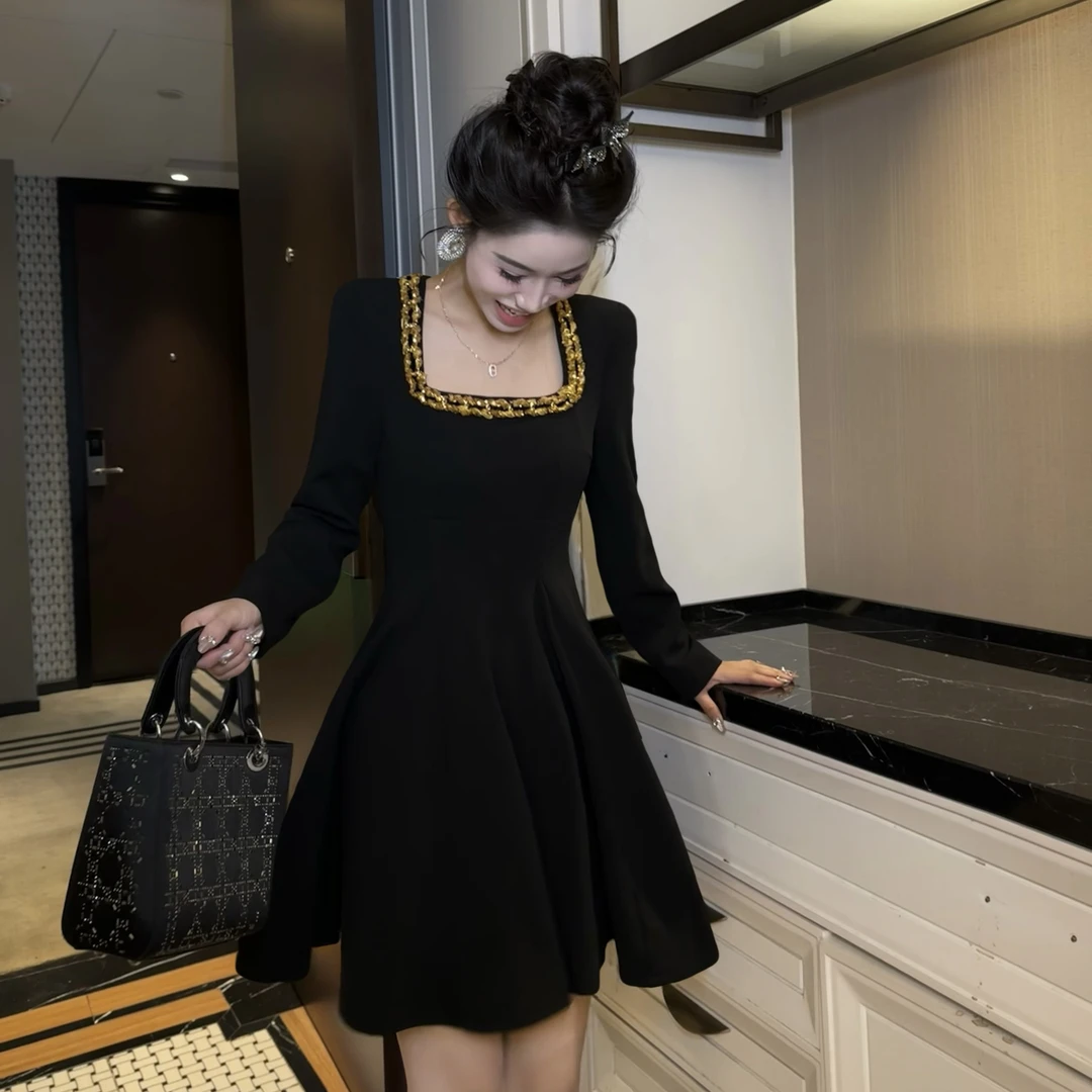 【时时原创】气质赫本风减龄轻奢时尚收腰显瘦名媛宴会连衣裙65168