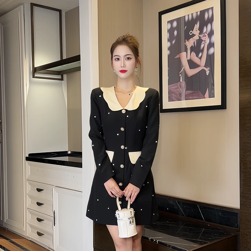 【时时原创】时尚短款设计感洋气少女职业名媛气质减龄连衣裙30648