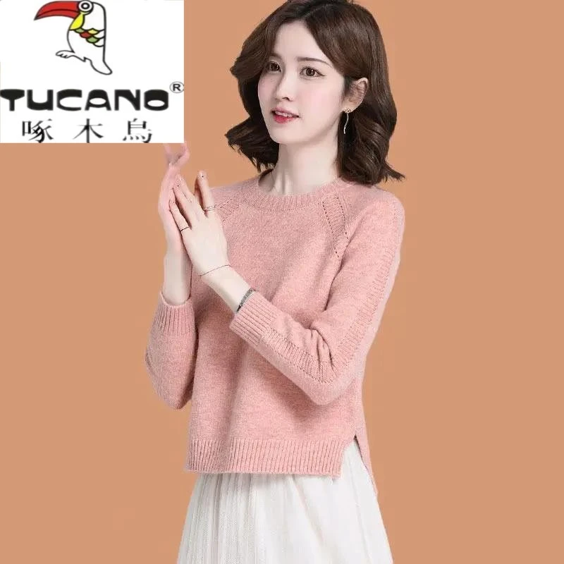 啄木鸟集团羊毛衫女士低领毛衣秋冬2023新款洋派小个子打底衫春秋