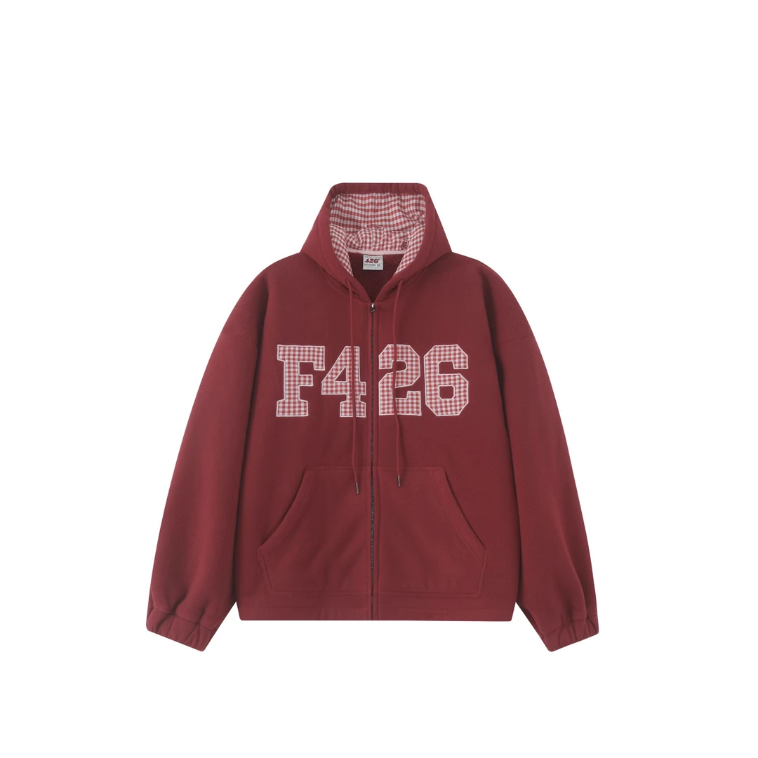 F426大logo小格子贴布绣加绒卫衣外套6616