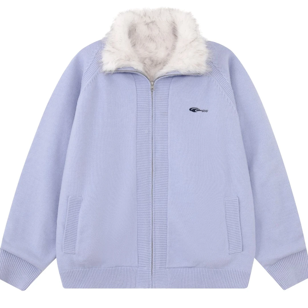 F426翻毛领内里仿毛毛衣外套 6740