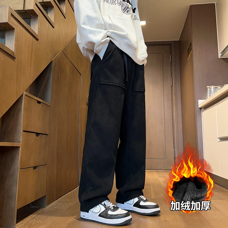 K8529 欧棉绒加绒重磅休闲裤直筒裤伐木裤工装阔腿裤