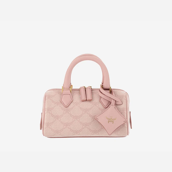 【专柜上新】SS24 MCM Ella波士顿老花圆筒包 樱花粉 MWBESEA09P6