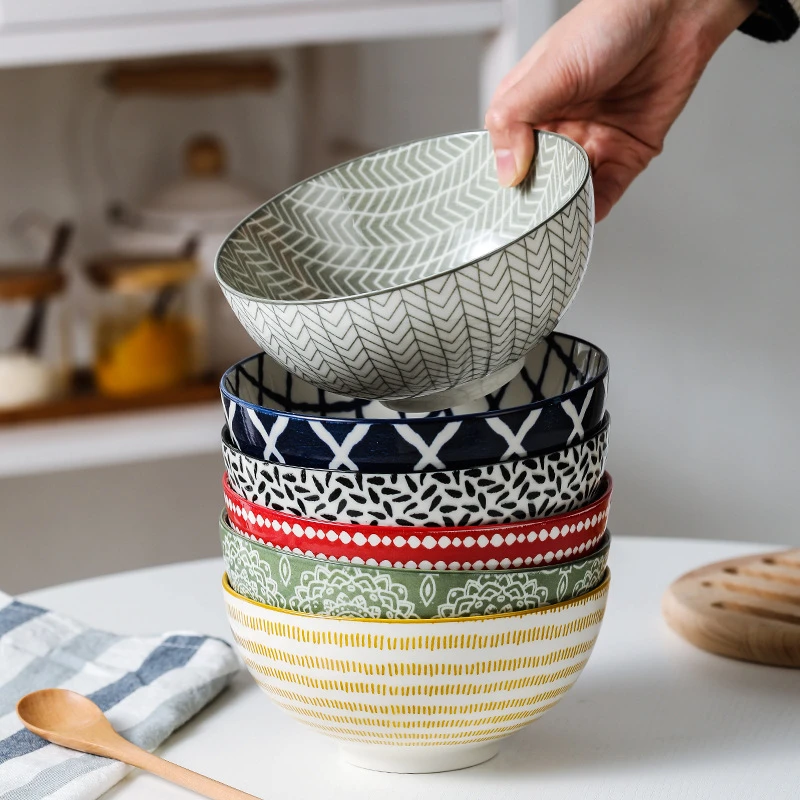 6寸日式陶瓷面碗釉下彩餐具创意米饭碗吃饭碗家用大碗面碗沙拉碗