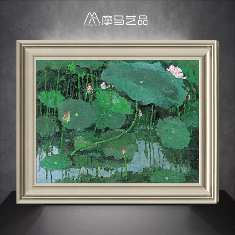 摩马艺品艺术大师油画《红莲》简约现代新中式客厅餐厅沙发装饰画