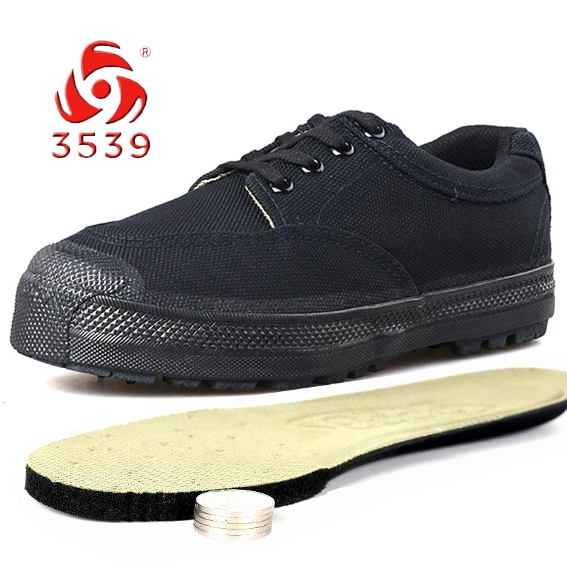 正品3539户外耐磨登山鞋防滑低帮工地劳动鞋透气劳动帆布黑色胶鞋