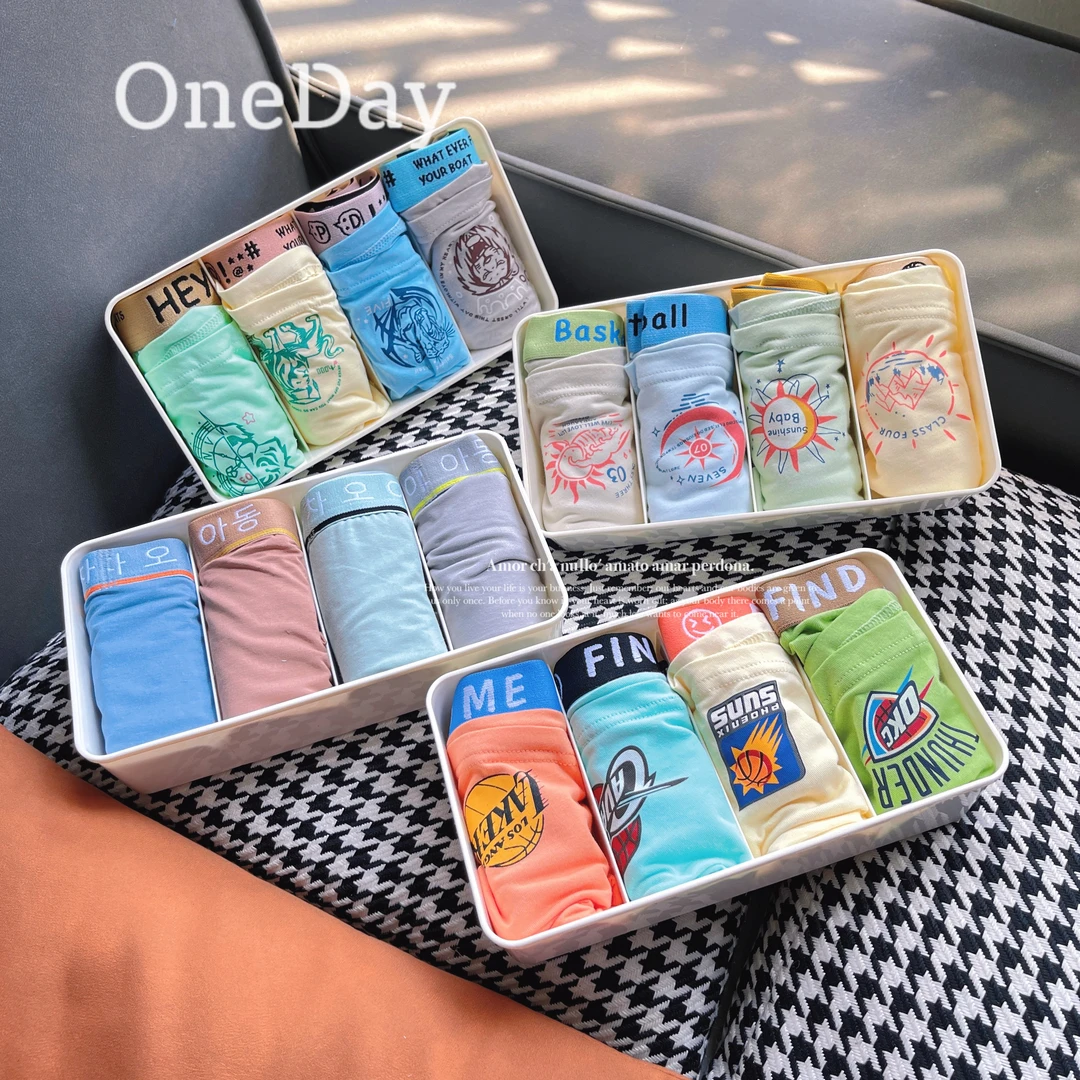 【断码清}男大童棉四角裤大码透气大童四季个性4条装学生卡通舒适