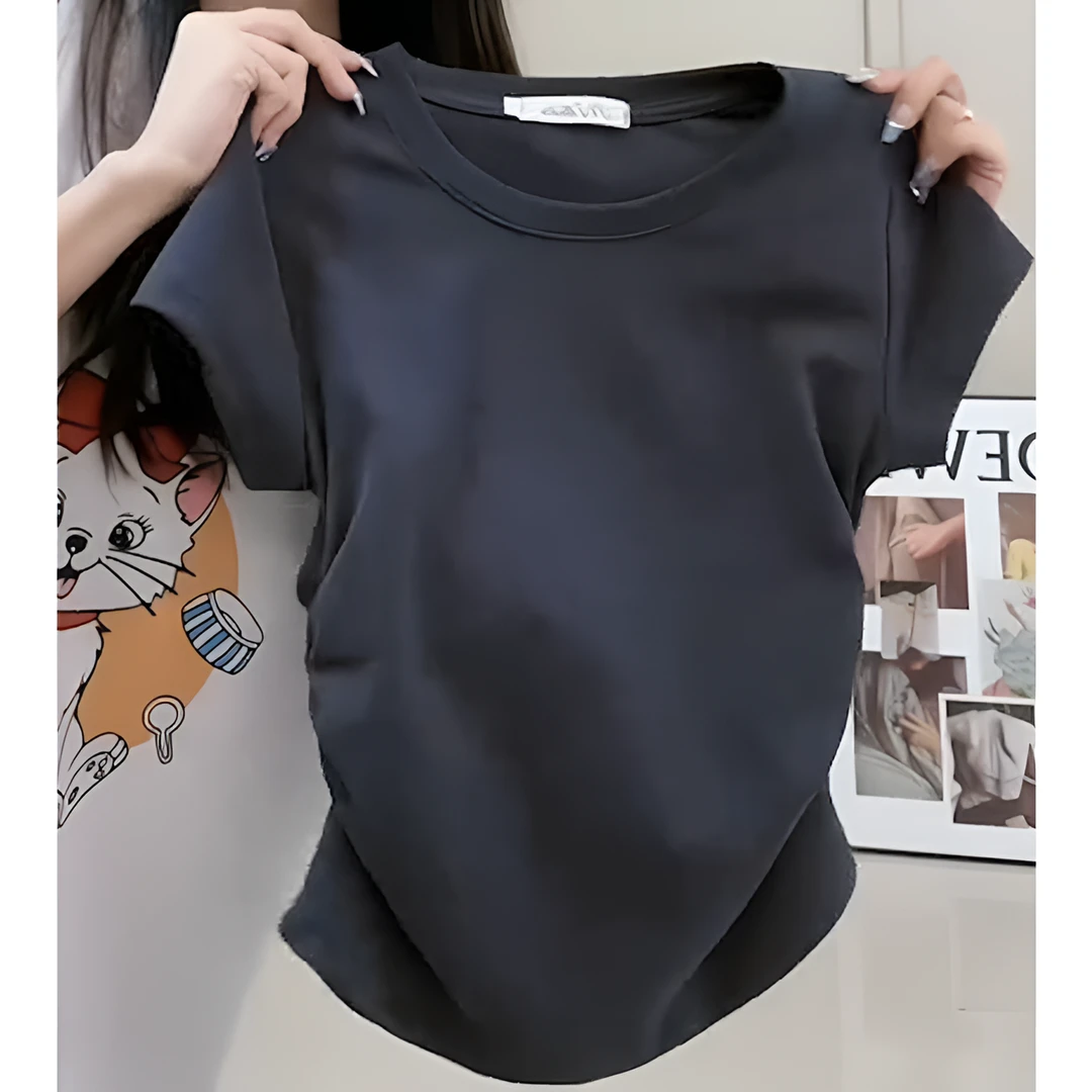 辣妹不规则正肩短袖T恤女2025夏季新款设计感收腰修身短款上衣潮