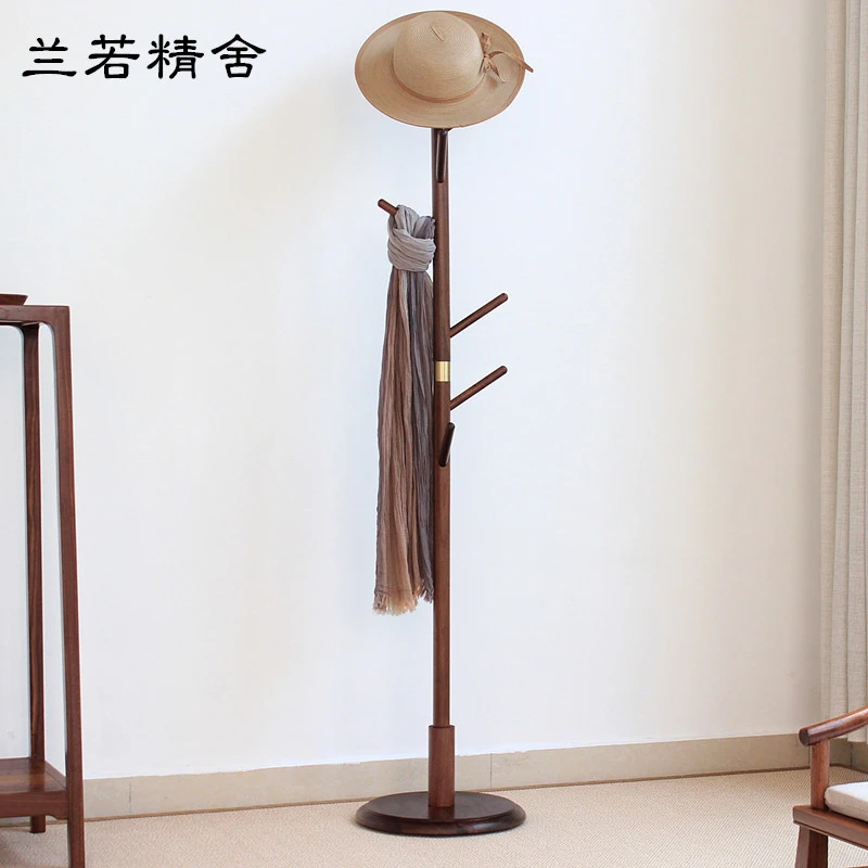 兰若精舍新中式衣帽架百搭多场景家用落地北美黑胡桃全实木衣架