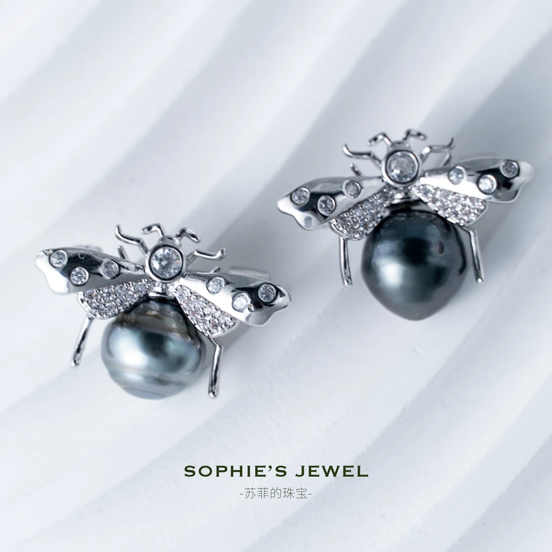 海水大溪地珍珠10-11mm时尚气质设计款蜜蜂胸针多样性发1