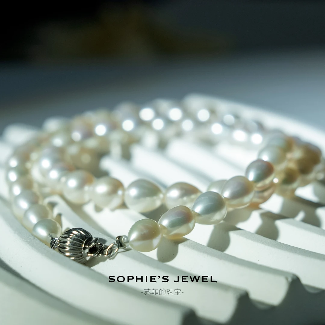 【理理专属】百搭极光无核淡水珍珠米形元宝项链6.5-7.5mm