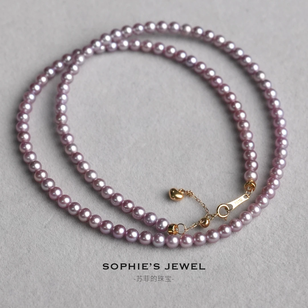 【轻舟】18K金Baby紫色小米珠淡水珍珠项链3.5-4.5mm多样性发1