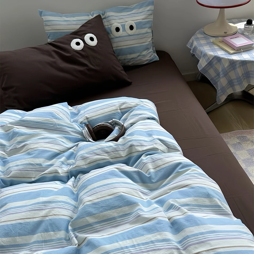 Heart Island【焦糖海盐】全棉毛巾绣条纹四件套搞怪小眼睛三件套