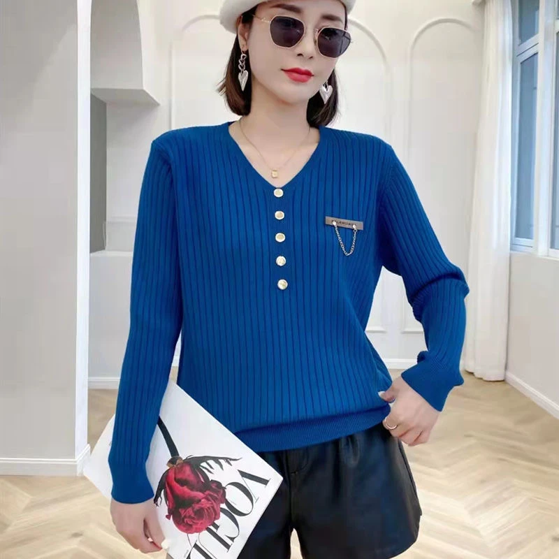 新鄂尔多斯宽松气质春款中年妈妈装毛衣打底长袖针织衫女修身内搭