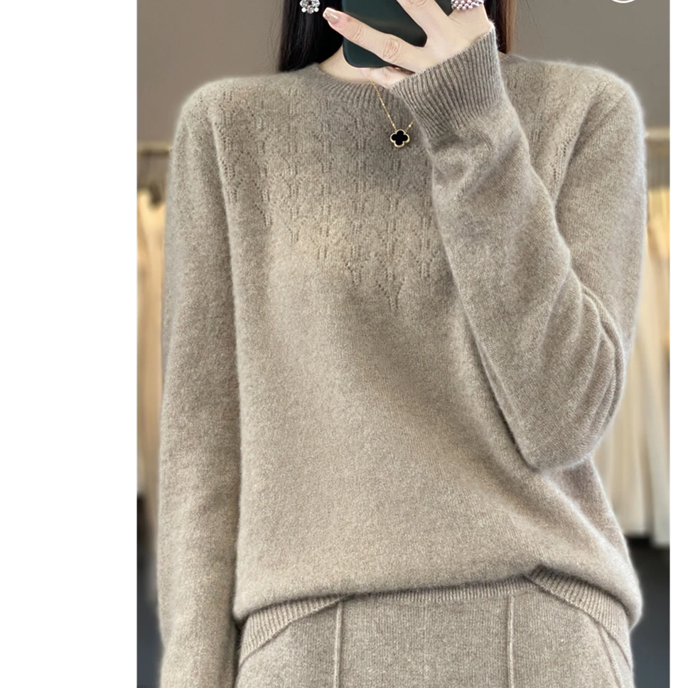 ZHANGLIXI羊毛衫100％上衣百搭女士宽松秋冬纯色圆领YM-QHDMR-230