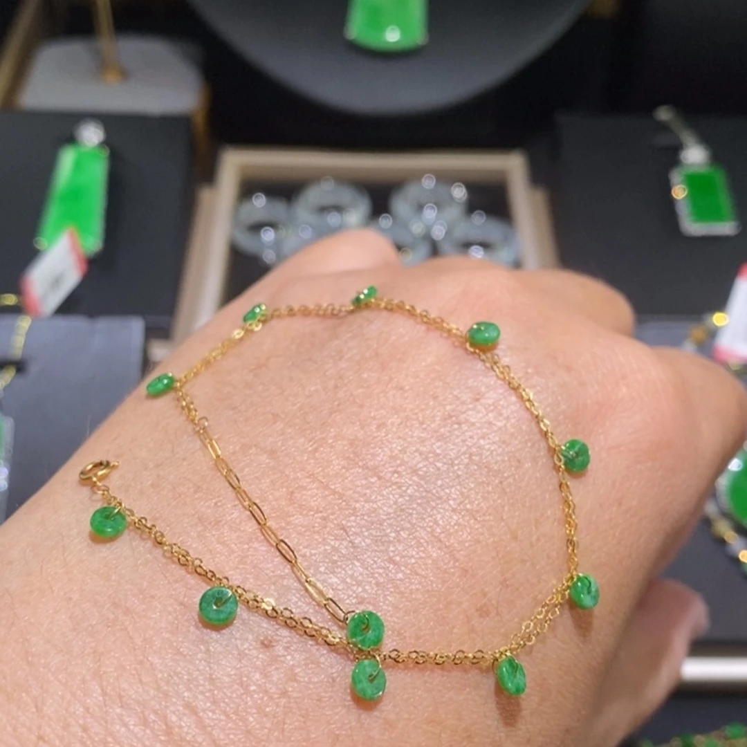 【闪购商品】翡翠颈饰18K金镶嵌手链