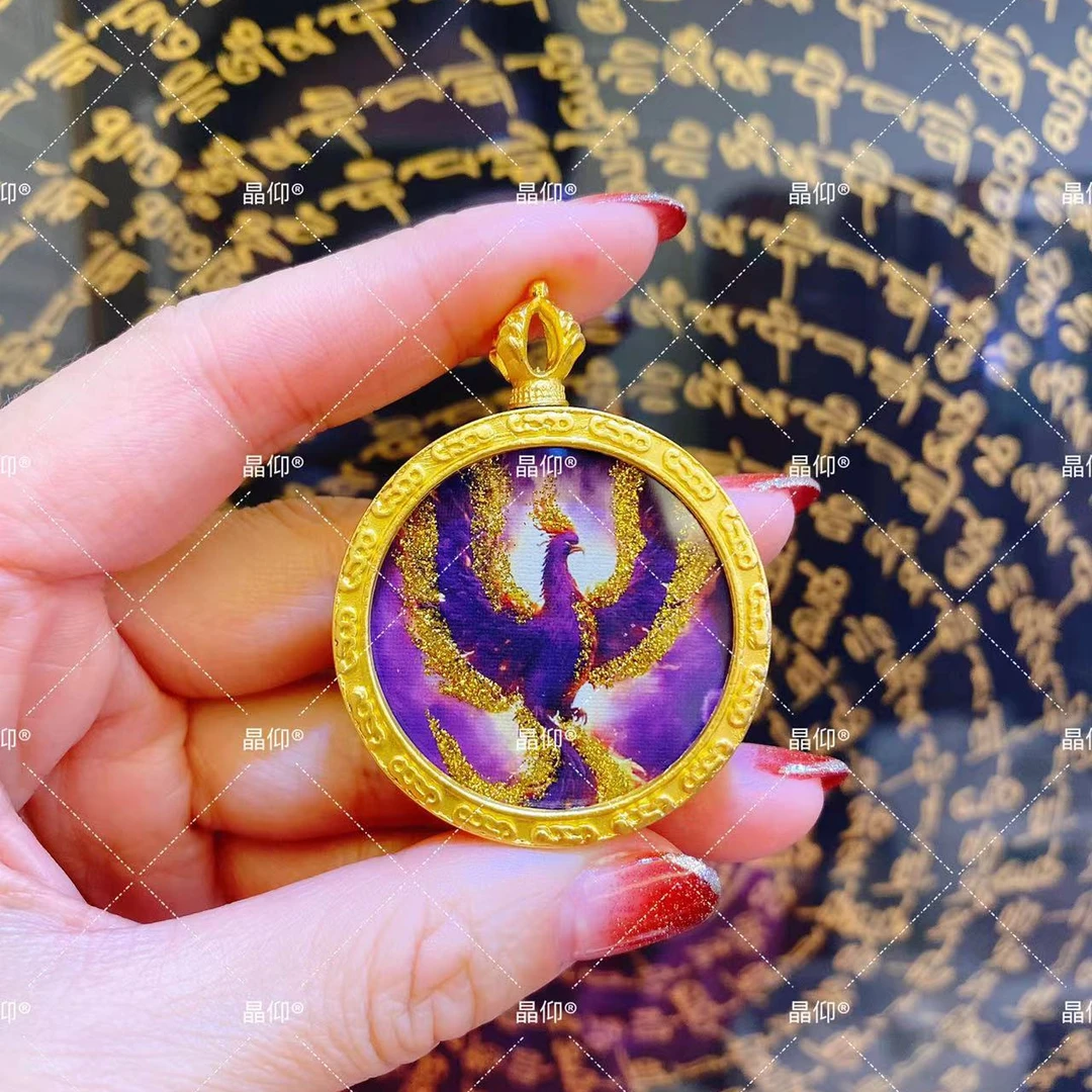 晶仰 合金吊坠TK-003彩金紫凤凰3.0圆壳唐卡