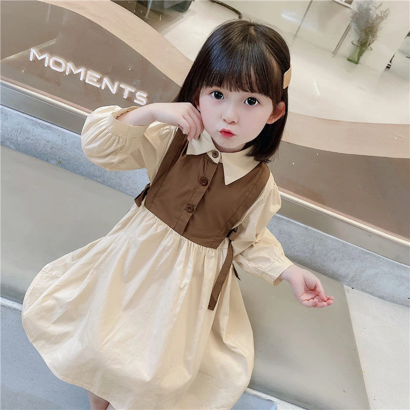 女童学院风连衣裙秋季2025新款儿童洋气拼接假两件长袖纯棉衬衫裙