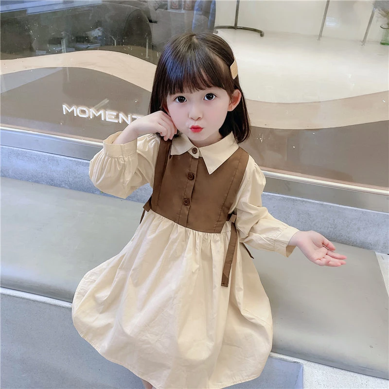 韩国版2024春秋新款女童气质珍珠领结白衬衫儿童时髦背心连衣裙潮